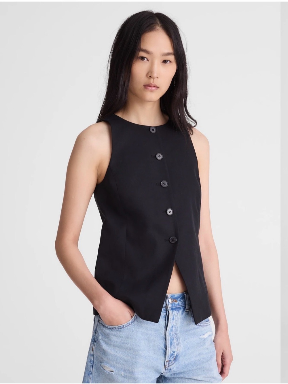 Madewell Black Button Front Tailored Vest Top Size 2